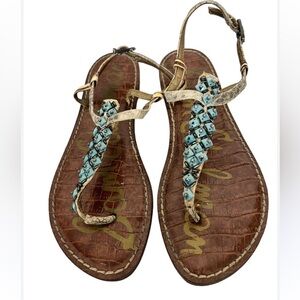 SAM EDELMAN Ladies Women’s Size 7 1/2 M Turquoise & Faux Snakeskin Sanda…